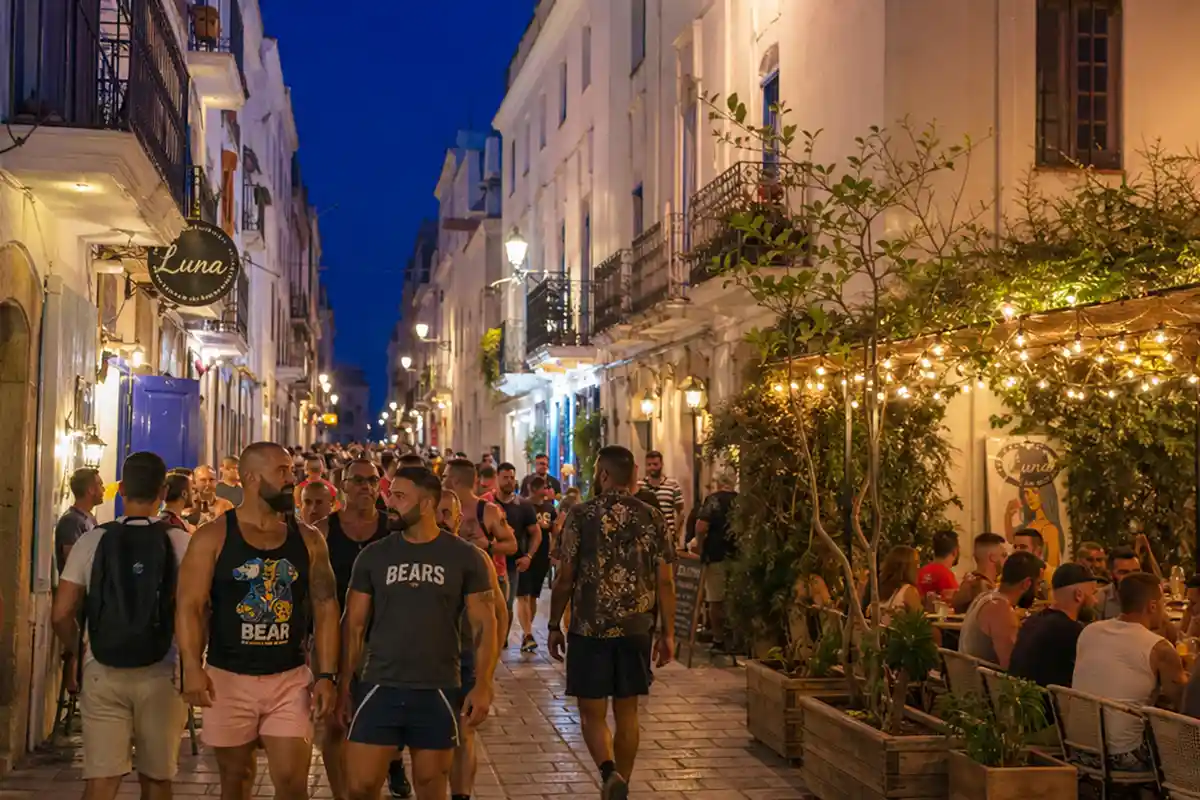 Bears en una calle del casco antiguo de Sitges.