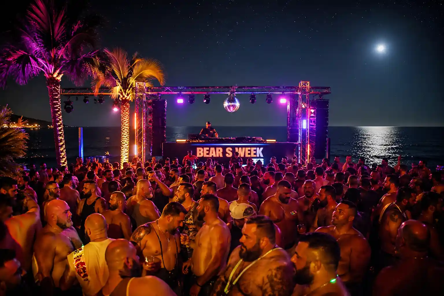 Escenario al aire libre junto al mar con DJ en cabina