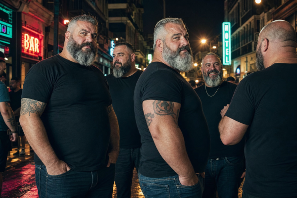Eventos bear europa con hombres Bear en ambiente urbano nocturno