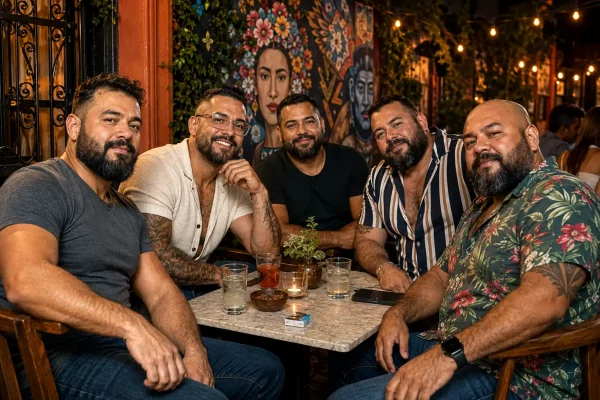 Bear latinoamerica en una escena comunitaria de hombres bear latinos reunidos