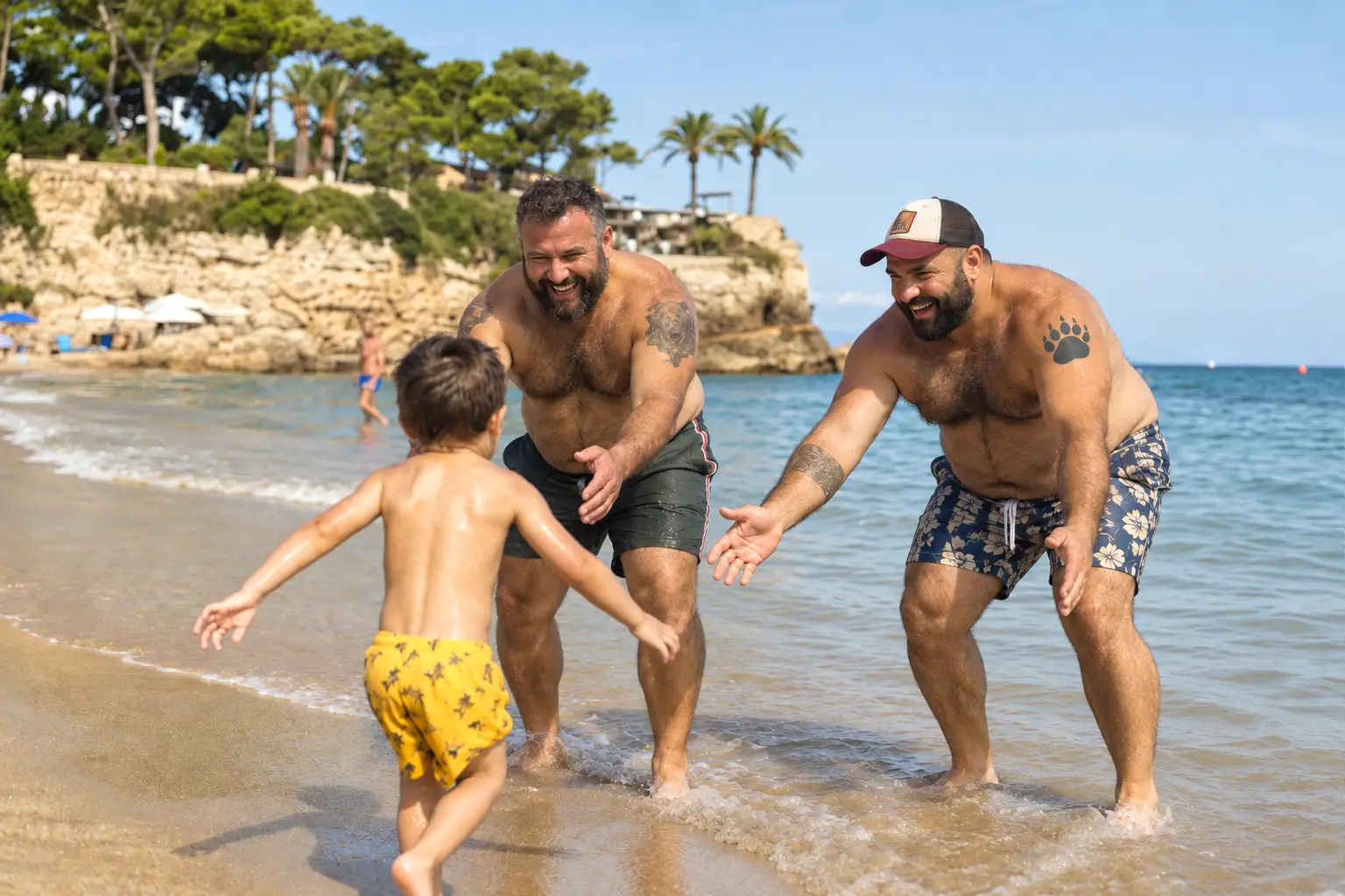 Ser padre bear más allá del bar en capitancapo Familia bear viviendo la paternidad bear en la playa