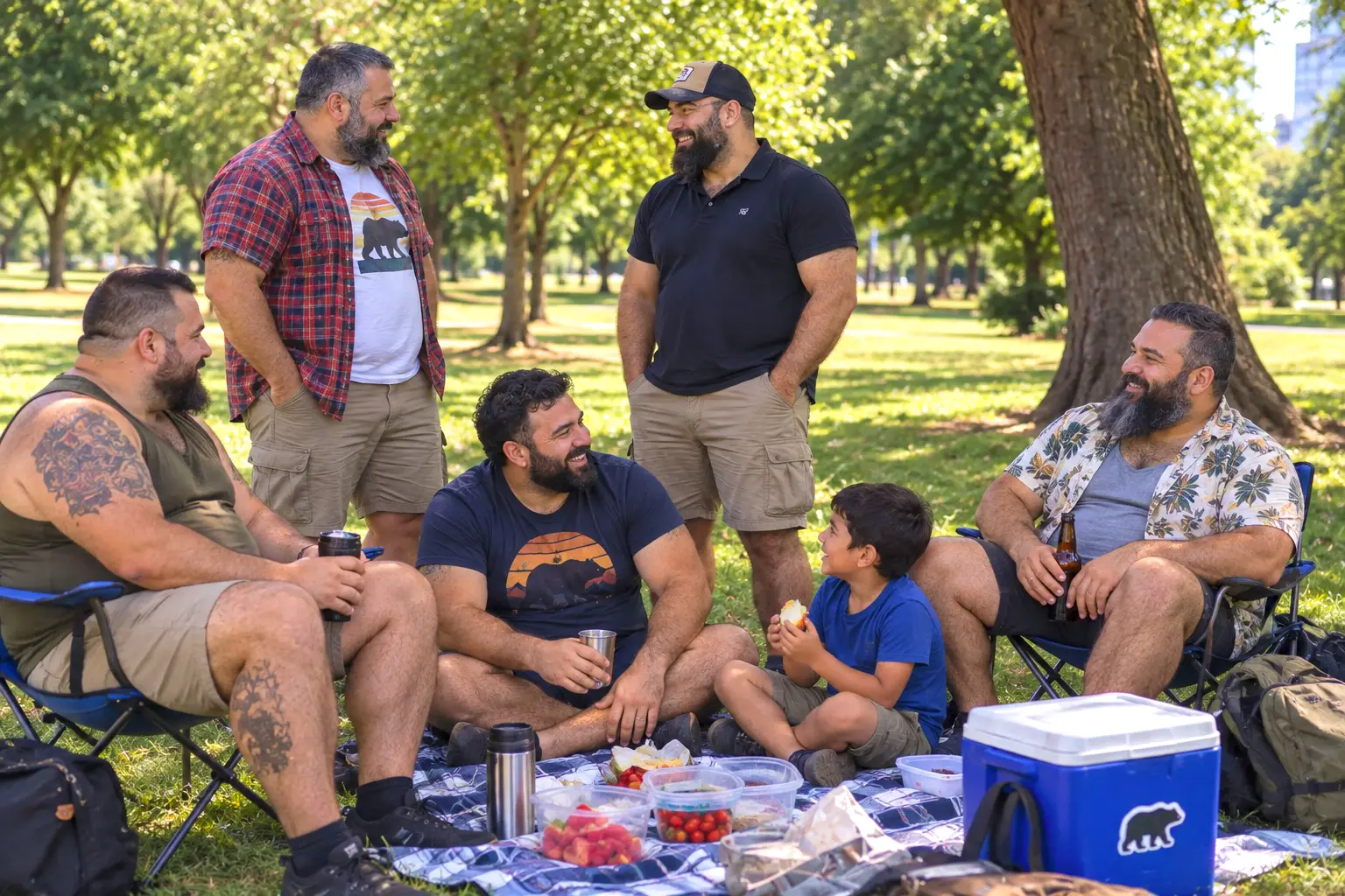 Ser padre bear más allá del bar en capitancapo Encuentro de familia bear con padres bear y niños en un parque